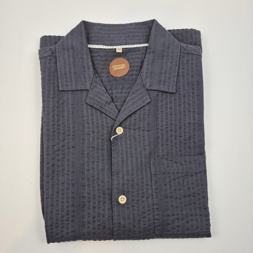 Common People M Lotus Seersucker Shirt Short Sleeve Button Up Washed‎ Black NWT